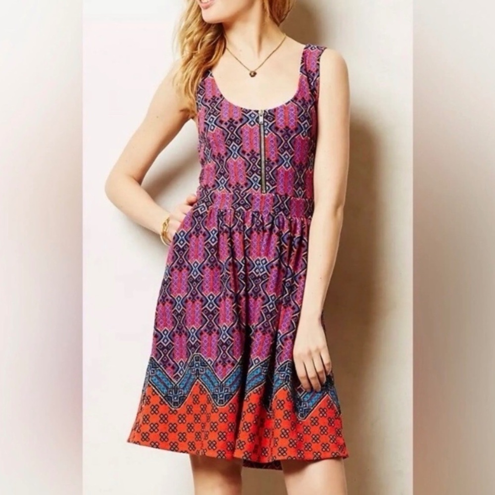 Maeve Anthropologie Geometric Print Fit & Flare Dress Size 4